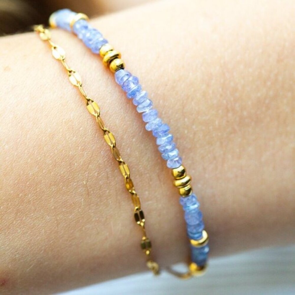 Tanzanite Beaded Necklace Purple Blue Gemstone Gold Waterproof Necklace - Picture 11 of 12